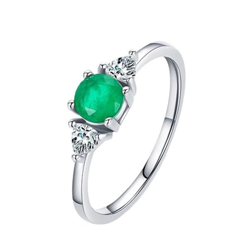 Homxi Damen Eheringe 14 Karat Weissgold, 5x5mm Rund mit Erstellter Smaragd und Moissanit, Silber Eheringe und Verlobungsringe Damen Ring Gr 52 (16.6) von Homxi