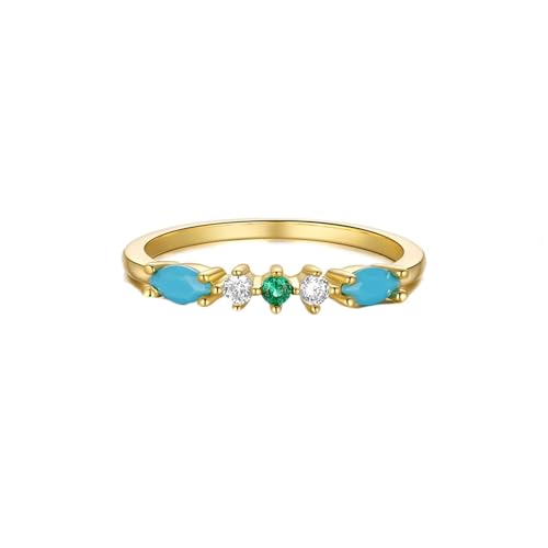 Homxi Damen Eheringe Bandring Gelbgold 375, Marquise mit Türkis und Moissanit, Gold Verlobungsring Ehering Damen Ring Groß 56 (17.8) von Homxi