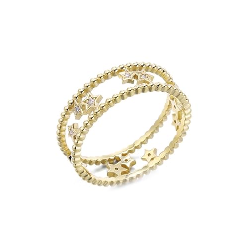 Homxi Damen Eheringe Gelbgoldring 9 Karat, Stern mit Moissanit, Gold Damen Ringe Eheringe Verlobungsringe Größe 58 (18.5) von Homxi