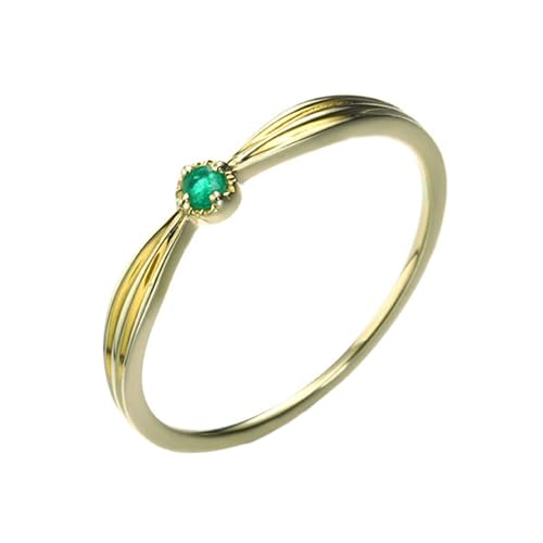 Homxi Damen Eheringe Goldring 9K, Solitär Rund mit Erstellter Smaragd, Verlobung Damen Ring Gold Gr. 60 (19.1) von Homxi