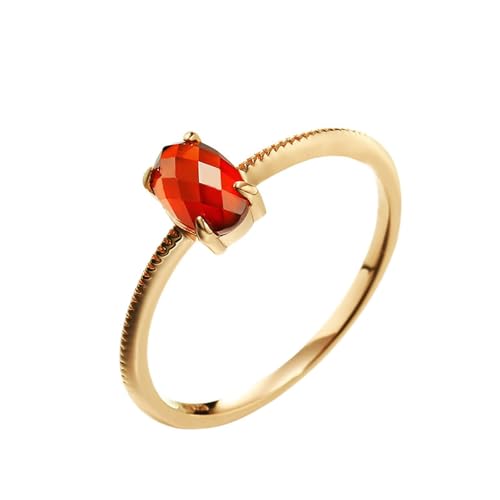 Homxi Damen Eheringe Ring 9 Karat Gelbgold, Solitär Oval mit Kreierter Granat, Gold Verlobung Ringe Damen Größe 58 (18.5) von Homxi
