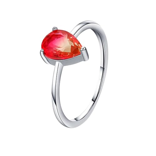 Homxi Damen Eheringe Ring Weißgold 9 Karat, 5x7,5mm Wassertropfen mit Erstellter Rubin, Damenring Verlobung Silber Gr. 63 (20.1) von Homxi