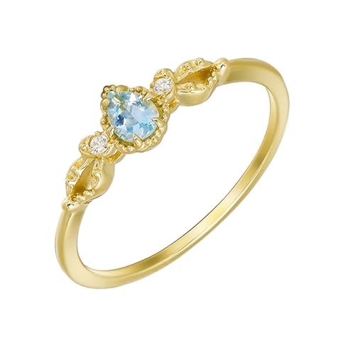 Homxi Damen Eheringe Ringe 9K Gelbgold, Wassertropfen mit Erstellter Aquamarin und Moissanit, Damen Ring Eheringe und Verlobungsringe Gold Größe 51 (16.2) von Homxi