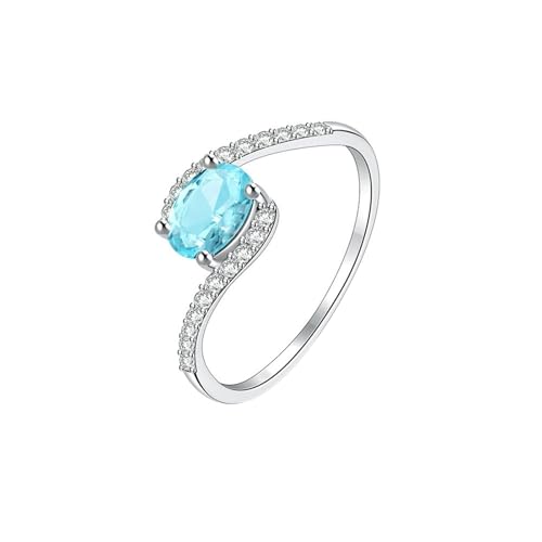 Homxi Damen Eheringe Weissgold Ringe 375, Oval mit Apatit, Damen Verlobungsringe Frauen Ringe Silber Größe 65 (20.7) von Homxi