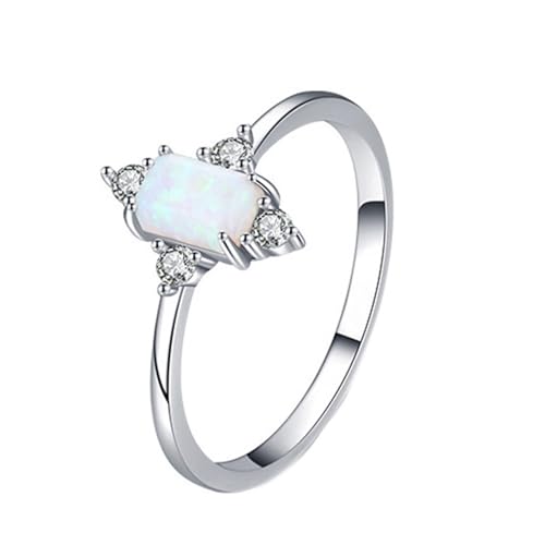 Homxi Damen Eheringe Weissgoldring 18 Karat, 4x6mm Rechteck mit Opal und Moissanit, Silber Eheringe Verlobungsringe Damen Ringe Größe 52 (16.6) von Homxi