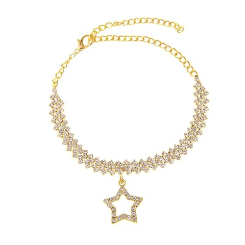 Homxi Damen Fuß Kette Gold, Fußketten Damen Legierung Raute Zirkonia mit Hohlem Stern - 17.5cm + 10cm Verlängerungskette von Homxi