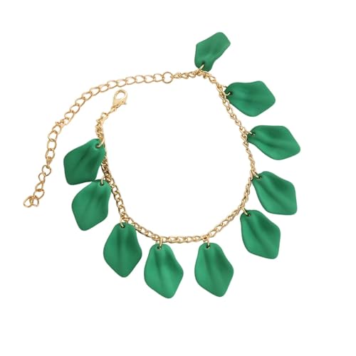 Homxi Damen Fußkette Dunkelgrün, Fußkette Frauen Harz Kette mit Blütenblättern - 22cm + 10.5cm Verlängerungskette von Homxi