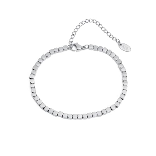 Homxi Damen Fußkette Silber, Fusskette Frauen Edelstahl Quadrat - 20cm + 5cm Verlängerungskette von Homxi