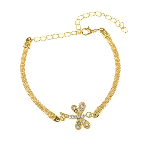 Homxi Damen Fußkette Strand Gold, Fusskette Legierung Damen Libellen mit Zirkonia - 20.2cm + 10cm Verlängerungskette von Homxi