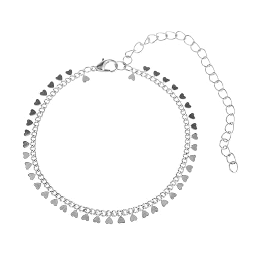 Homxi Damen Fußkette Strand Silber, Fusskette Frauen Kupfer Herz - 19.8cm + 10cm Verlängerungskette von Homxi