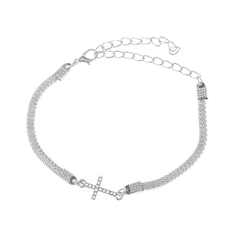 Homxi Damen Fußketten Sommer Silber, Frauen Fuß Kette Legierung Kreuz mit Zirkonia - 19.7cm + 10cm Verlängerungskette von Homxi