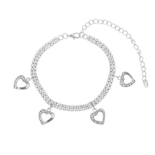 Homxi Damen Fußketten Sommer Silber, Fuß Kette Kupfer Frauen Hohl Herz mit Zirkonia - 21.5cm + 10cm Verlängerungskette von Homxi