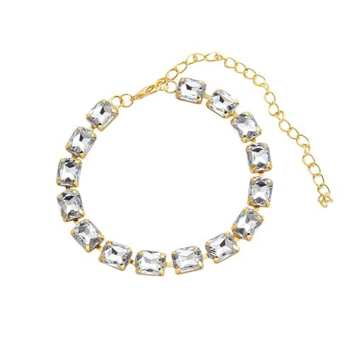 Homxi Damen Gold Fußkette, Fußkette Frauen Kupfer Rechteck mit Zirkonia - 21cm + 10.7cm Verlängerungskette von Homxi