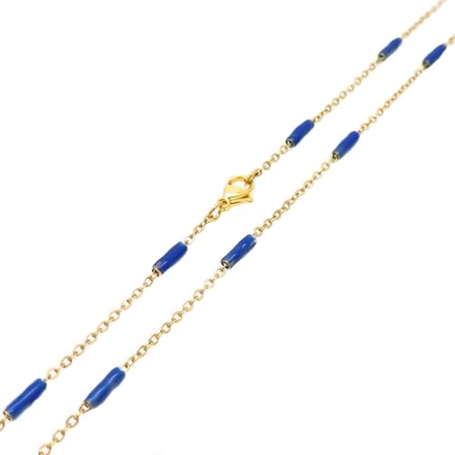 Homxi Damen Halskette Kette Gold Blau,Kette Damen Edelstahl Einzelne Kette Halskette Kette Gold Blau von Homxi