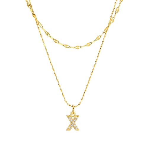 Homxi Damen Halsketten Anhänger Gold,Kette Edelstahl Frauen mit Anhänger Buchstabe X mit Zirkonia Anhänger Kette Gold von Homxi