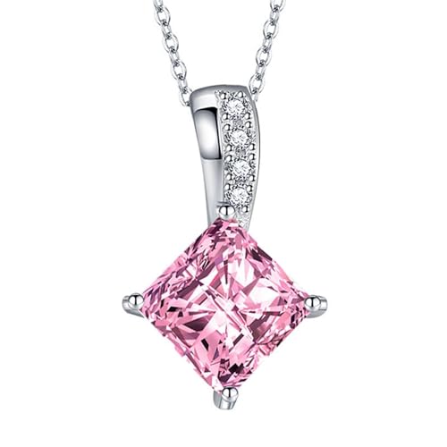 Homxi Damen Halsketten Anhänger Rosa,Kette Kupfer Damen mit Anhänger Quadrat mit Zirkonia Halskette Anhänger Rosa von Homxi