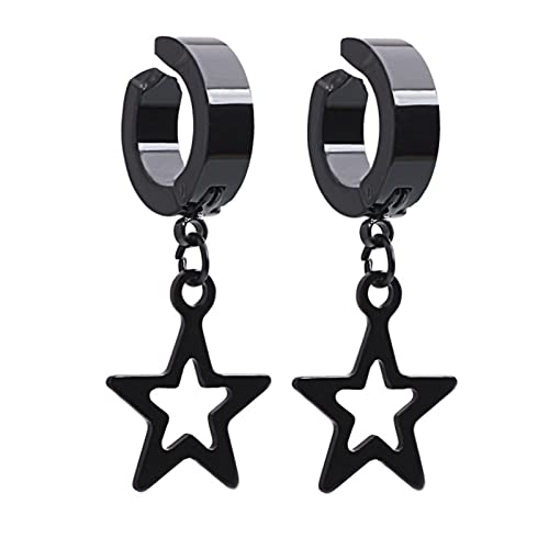 Homxi Damen Herren Clips Ohrringe,Ohrstecker Schwarz Edelstahl Hoop mit Stern Damen Clips Ohrringe Stil 1 von Homxi