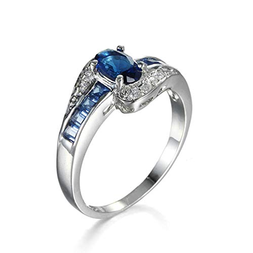 Homxi Damen Hochzeit,Oval 4 Krallen Zirkonia Blau Damenring Weiß Vergoldet Blau Größe 62(19.7) von Homxi