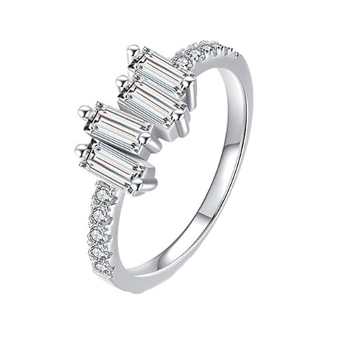Homxi Damen Hochzeitsringe Ring Weissgold 14 Karat, Rechteck mit Moissanit, Damen Ringe Verlobungsringe Eheringe Silber Groß 51 (16.2) von Homxi