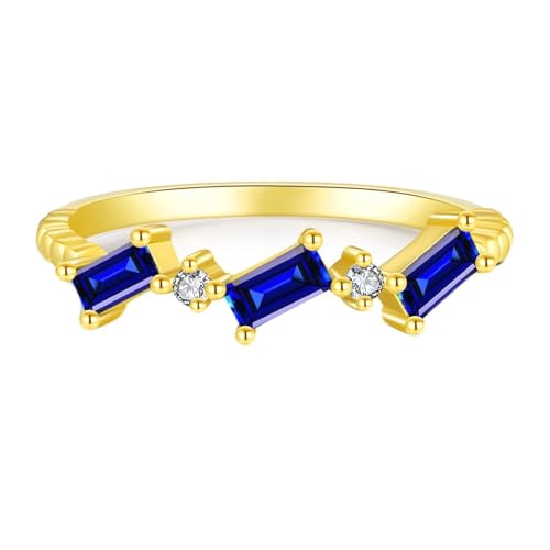 Homxi Damen Hochzeitsringe Ringe Gelbgold 9 Karat, 2x4mm Rechteck mit Kreierter Tansanit, Damen Ringe Eheringe Verlobungsringe Gold Groß 60 (19.1) von Homxi