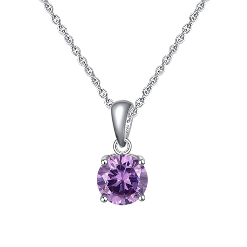 Homxi Damen Kette Hellviolett Anhänger,925 Silber Halskette mit Anhänger Rund mit Zirkonia Anhänger Kette Hellviolett von Homxi