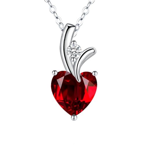 Homxi Damen Kette Rot Anhänger,Halskette Kupfer mit Anhänger Herzform mit Zirkonia Kette Anhänger Rot von Homxi