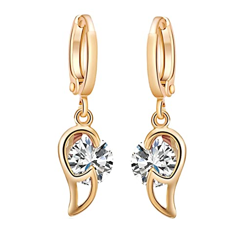 Homxi Damen Ohrringe Hochzeit 18K Gelbgold, Flügel und Rund mit Moissanit, Schmuck Frauen Ohrringe Gold von Homxi