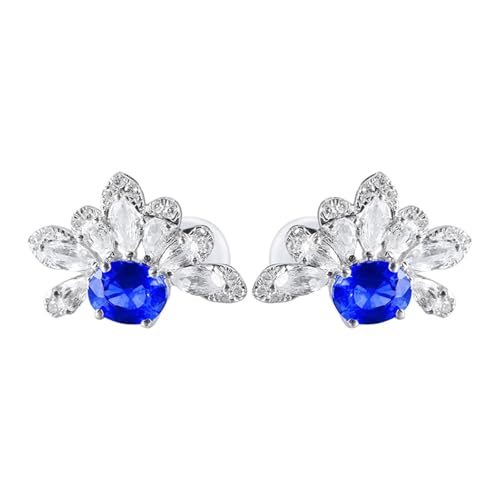 Homxi Damen Ohrringe Hochzeit 750 Weißgold, Blatt und Oval mit Erstellter Saphir 1,03 Karat und Moissanit, Schmuck Blau Silber Frauen Ohrringe von Homxi