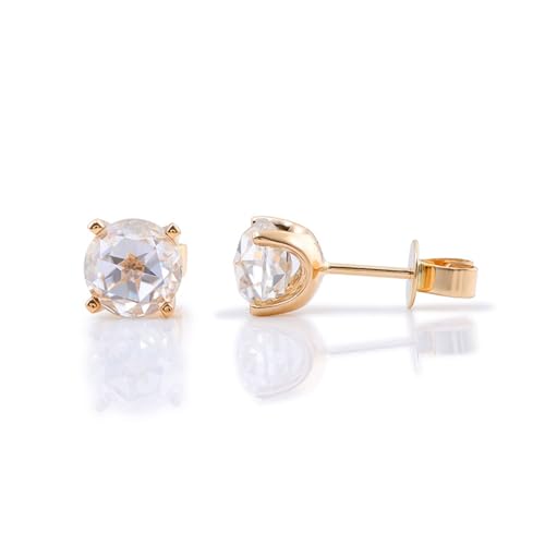 Homxi Damen Ohrringe Hochzeit 9 K Gelbgold, Rund mit Moissanit 2 Karat, Schmuck Damen Ohrringe Gold von Homxi