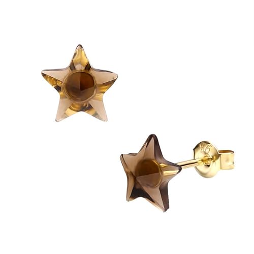 Homxi Damen Ohrringe Hochzeit 9K Gold, Stern mit Kristall, Schmuck Gold Braun Damen Ohrringe von Homxi