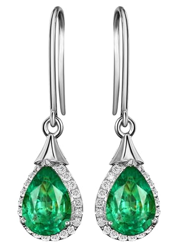 Homxi Damen Ohrringe Hochzeit Weißgold 585 14K, Wassertropfen mit Erstellter Smaragd und Moissanit, Schmuck Ohrringe Damen Silber Grün von Homxi