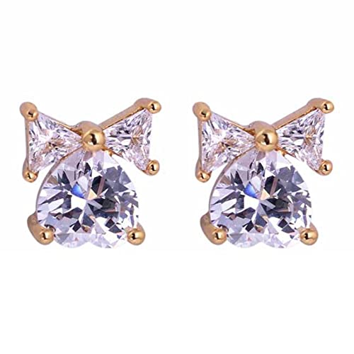 Homxi Damen Ohrringe für Hochzeit 14 K Gold, Schleife und Herz mit Moissanit, Schmuck Damen Ohrringe Gold von Homxi