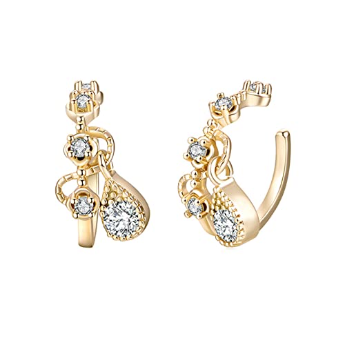 Homxi Damen Ohrringe für Hochzeit 375 Gold, "C" und Wassertropfen mit Moissanit, Schmuck Damen Ohrclips Gold von Homxi