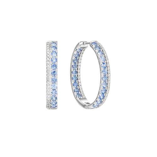 Homxi Damen Ohrringe für Hochzeit 9K Weißgold, Rund mit Saphir und Diamant, Schmuck Damen Ohrringe Hellblau Silber von Homxi