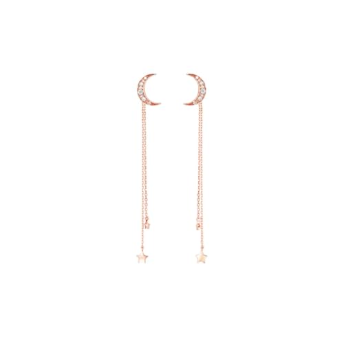 Homxi Damen Ohrringe für Hochzeit Rosegold 9 K, Mond und Stern Quaste mit Diamant, Schmuck Rosegold Frauen Ohrringe von Homxi