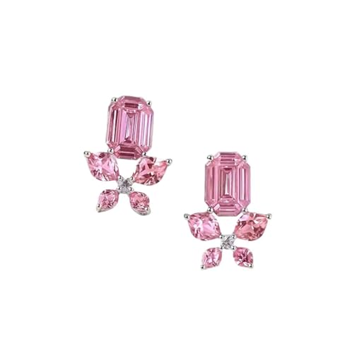 Homxi Damen Ohrringe für Hochzeit Weißgold 9Karat, Schmetterling und Rechteck mit Rosa Saphir, Schmuck Damen Silber Rosa Ohrringe von Homxi