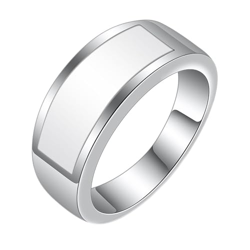 Homxi Damen Ring Edelstahl Gravur,8.5MM Rechteck mit Zirkonia Weiß Ringe für Damen Weiß Ring Herren Gr. 57 (18.1) von Homxi