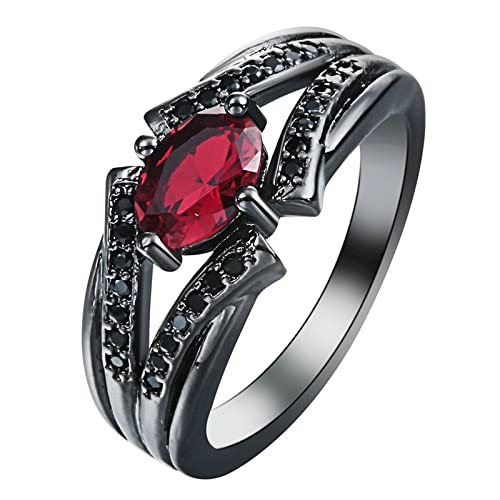 Homxi Damen Ringe Schwarz,4 Zinken mit Oval Zirkonia Schwarz Rot Kupfer Finger Rings Damen Verlobungsringe für Frauen Gr.54 (17.2) von Homxi