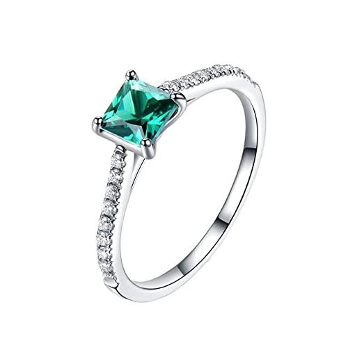 Homxi Damen Ringe Sterling Silber,Ringe Verlobungsringe 4 Zinken mit Zirkonia Quadrat Grün Damen Ringe Verlobung Gr 65 (20.7) von Homxi