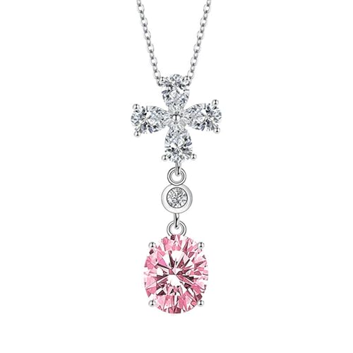 Homxi Damen Rosa Halskette Anhänger,Kette Anhänger Kupfer Mädchen Oval mit Zirkonia Halskette Anhänger Rosa von Homxi