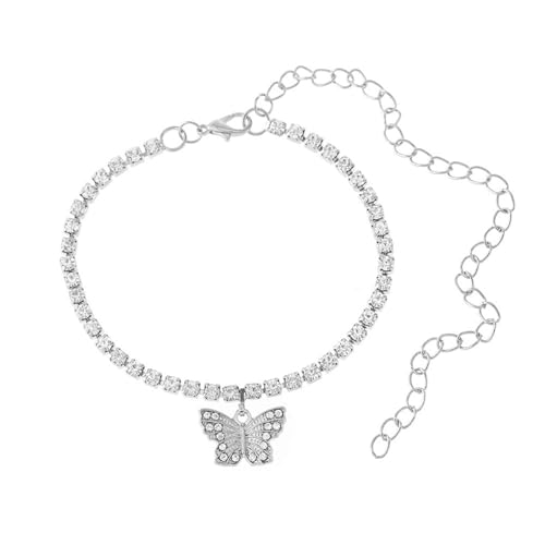 Homxi Damen Silber Strand Fußkette, Fusskette Damen Kupfer Schmetterling mit Zirkonia - 21.5cm + 10cm Verlängerungskette von Homxi