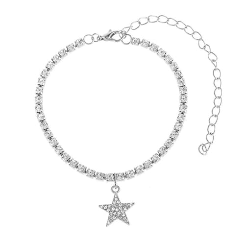 Homxi Damen Silber Strand Fußkette, Fusskette Frauen Legierung Stern mit Zirkonia - 21cm + 10cm Verlängerungskette von Homxi