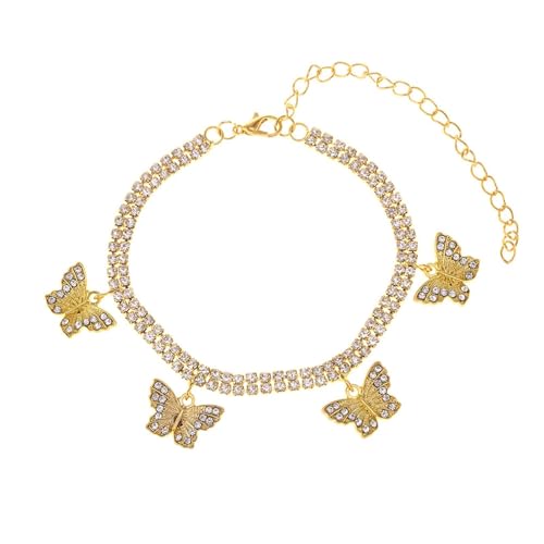 Homxi Damen Strand Fußkette Gold, Frauen Fusskette Kupfer Schmetterling mit Zirkonia - 21.5cm + 10cm Verlängerungskette von Homxi
