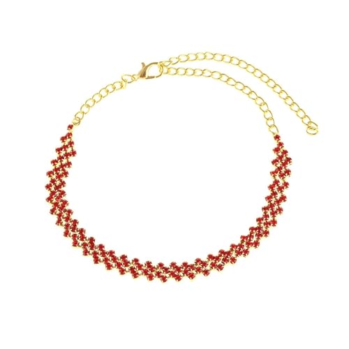 Homxi Damen Strand Fußketten Rot Gold, Frauen Fusskette Kupfer Raute mit Zirkonia - 19.5cm + 11.5cm Verlängerungskette von Homxi
