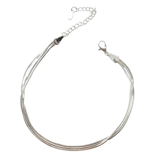 Homxi Damen Strand Fußketten Silber, Fuß Kette Frauen 925 Silber Dreilagige Schlangenknochenkette - 21cm + 5.5cm Verlängerungskette von Homxi