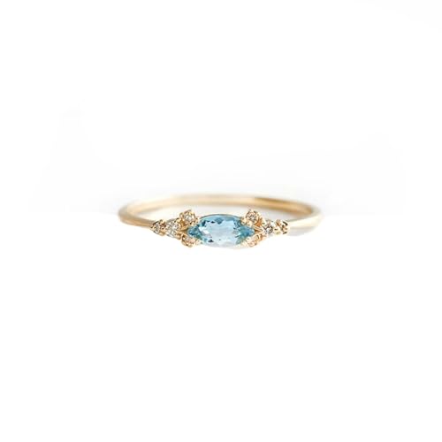 Homxi Damen Trauring Gelbgoldring 9 Karat, Marquise mit Erstellter Aquamarin und Moissanit, Frauen Gold Verlobung Ring Gr. 56 (17.8) von Homxi