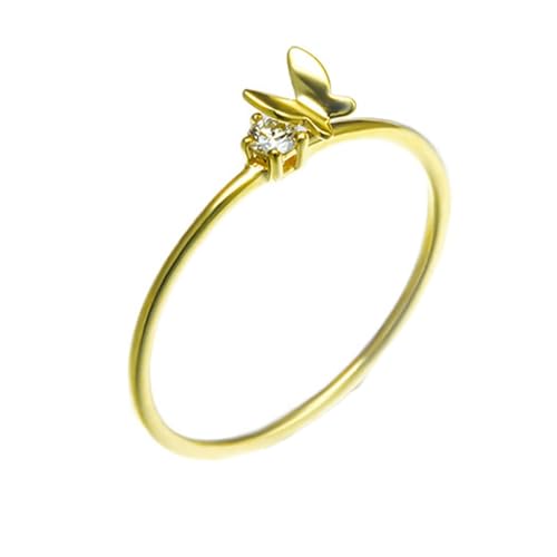 Homxi Damen Trauring Ring Gelbgold 375, Schmetterling mit Moissanit, Eheringe Verlobungsringe Damen Ring Gold Größe 61 (19.4) von Homxi