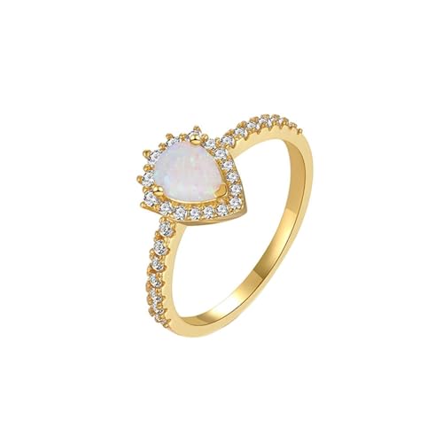 Homxi Damen Trauringe Ring Gelbgold 14 Karat, Wassertropfen mit Opal und Moissanit, Verlobung Damen Ring Gold Groß 56 (17.8) von Homxi