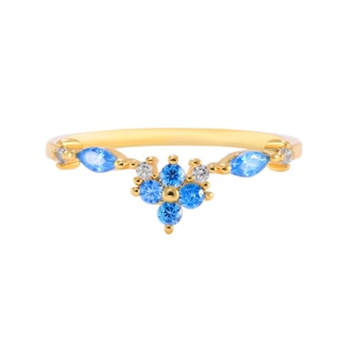 Homxi Damen Verlobungsring 585 Gold Ring, Blume mit Kreierter Topas und Moissanit, Damen Ring Verlobungsringe Eheringe Gold Größe 49 (15.6) von Homxi