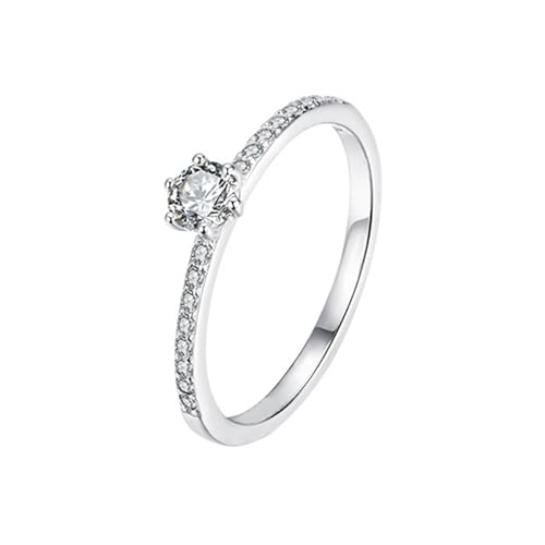 Homxi Damen Verlobungsring Ring Weissgold 14 Karat, 4,5x4,5mm Rund mit Moissanit, Silber Eheringe Verlobungsringe Damen Ringe Größe 53 (16.9) von Homxi
